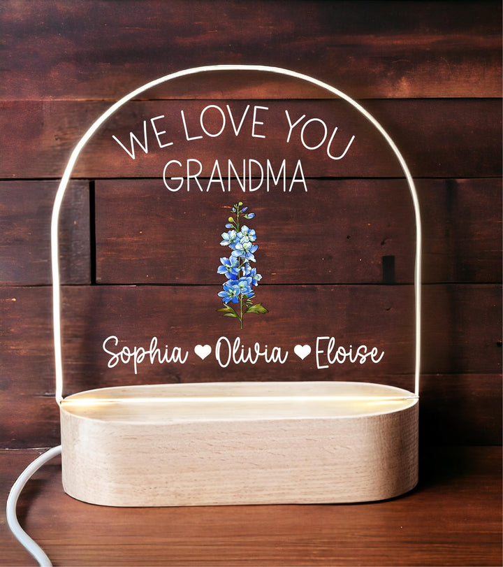 Personalized Birth Month Flower Night Light – Gift for Grandma