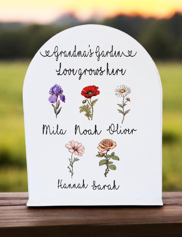Grandma Keepsake Gift with Grandkids' Birth Flower Names