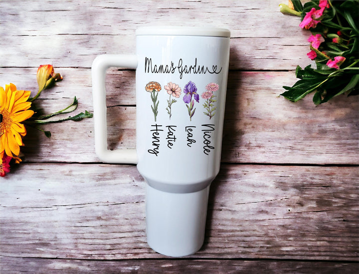 Custom Birth Flower Gift For Mom Cup With Kids Name