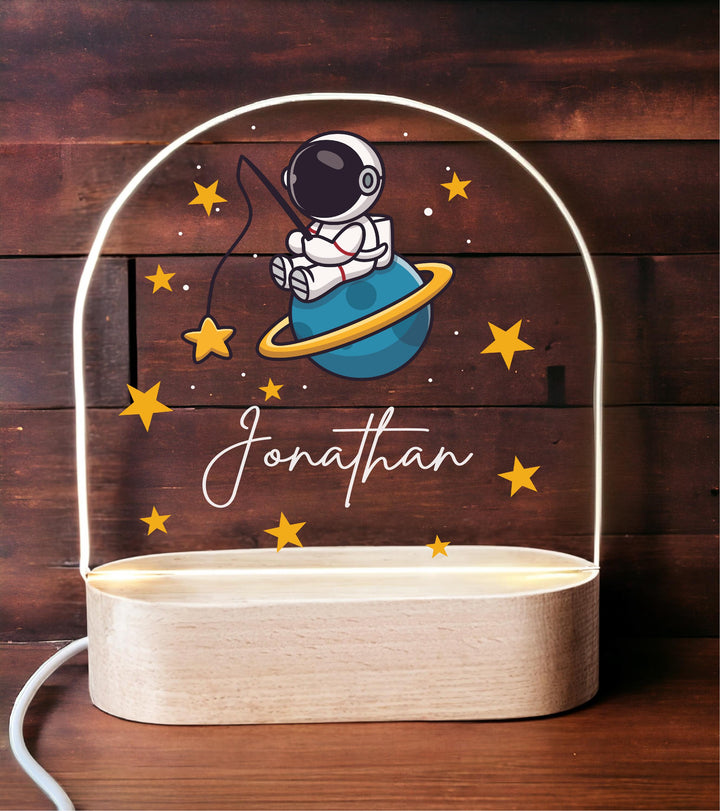 Nursery Space Decor Boy Astronaut Custom Name LED Light