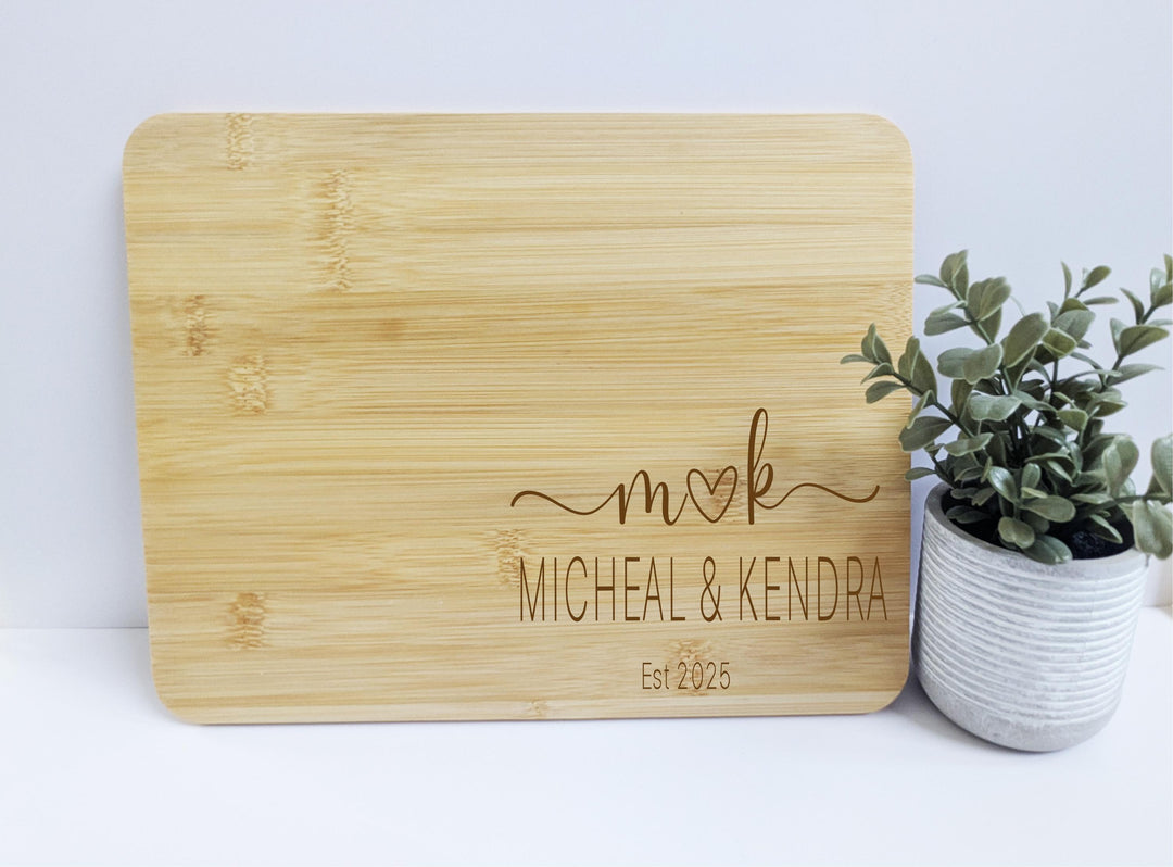 Personalized Bamboo Cheese Board – Engraved Wedding Gift