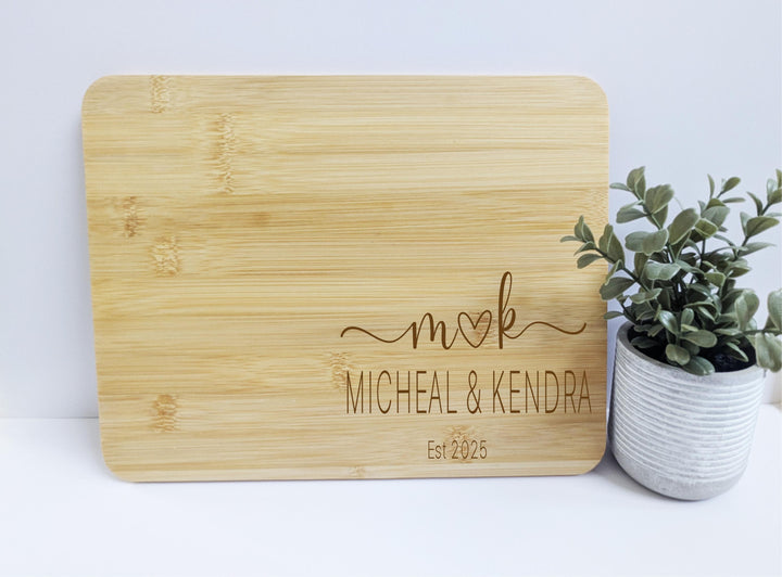 Personalized Bamboo Cheese Board – Engraved Wedding Gift