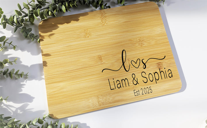 Personalized Bamboo Cheese Board – Engraved Wedding Gift