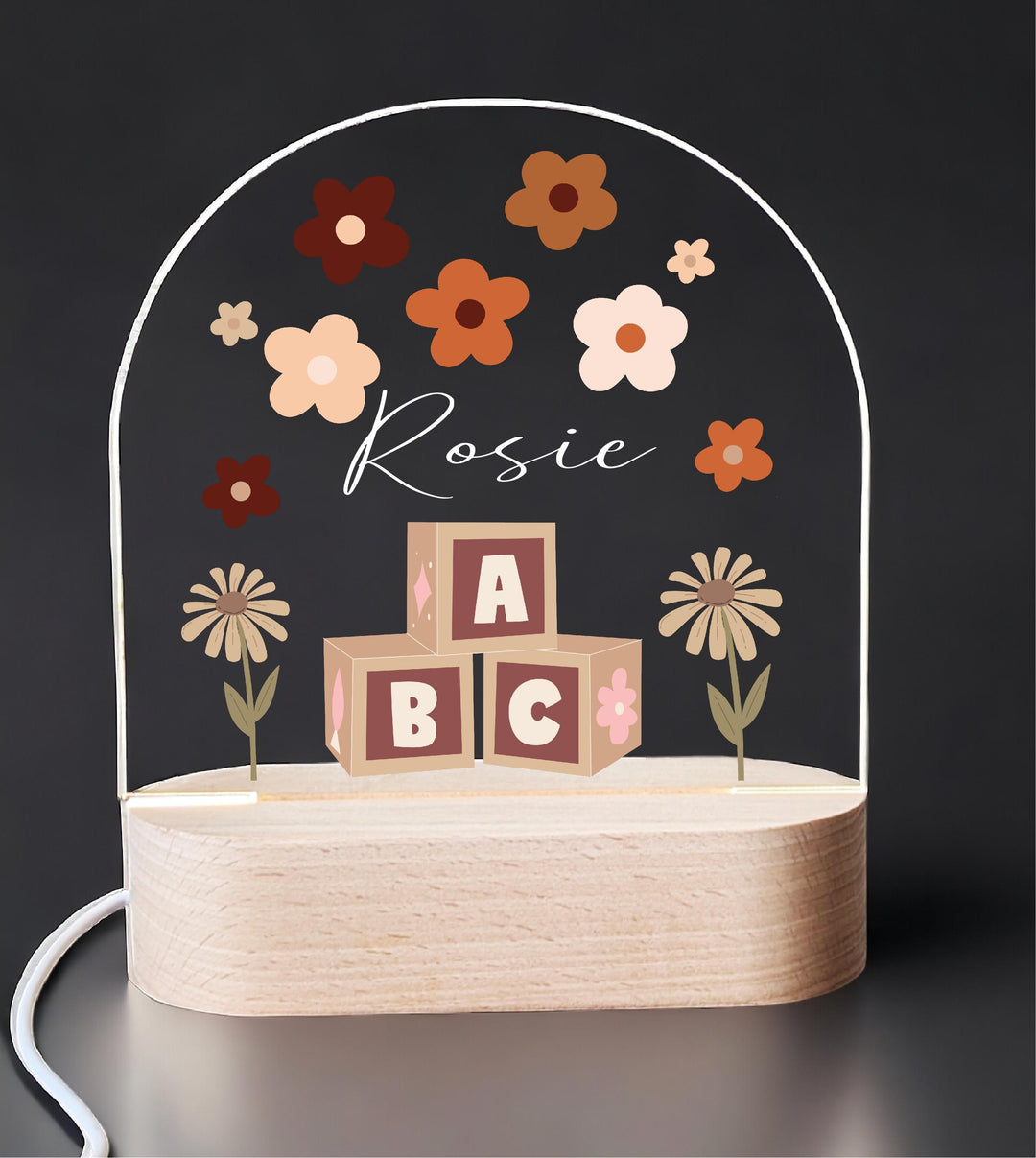 Personalized Retro Daisy Night Light – Custom Name Lamp