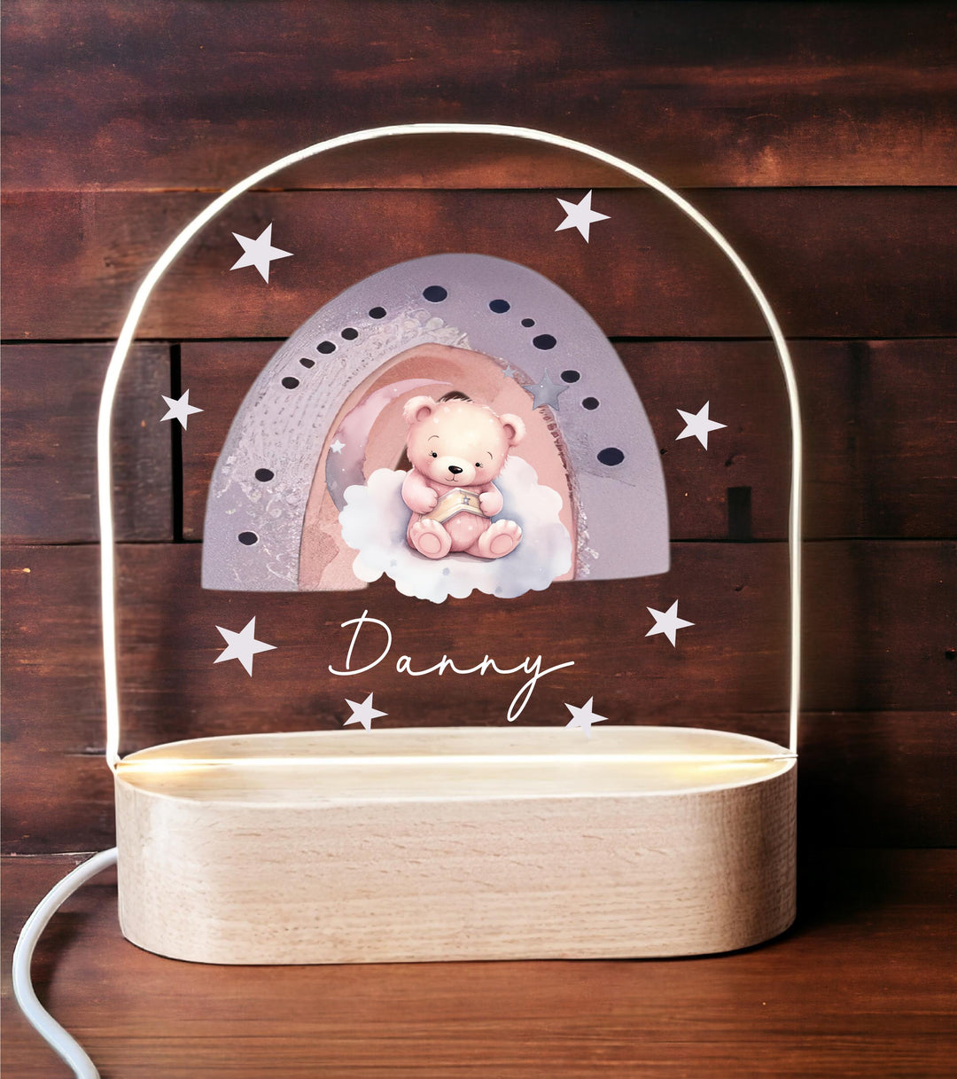 Personalized Teddy Bear Night Light – Hot Air Balloon, Boy Gift
