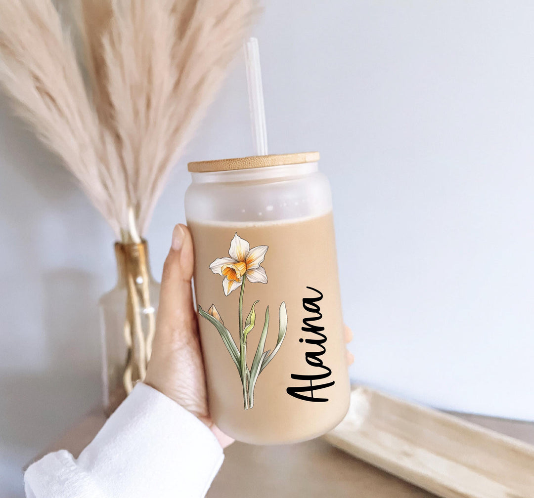 Birth Flower Gift for Mothers Day Unique Mom Iced Coffee Cup