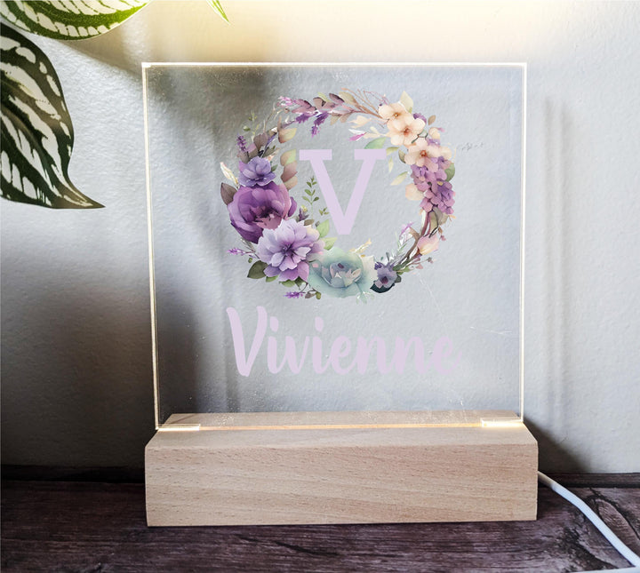 Personalized Teddy Bear & Floral Night Light – Custom Name Lamp