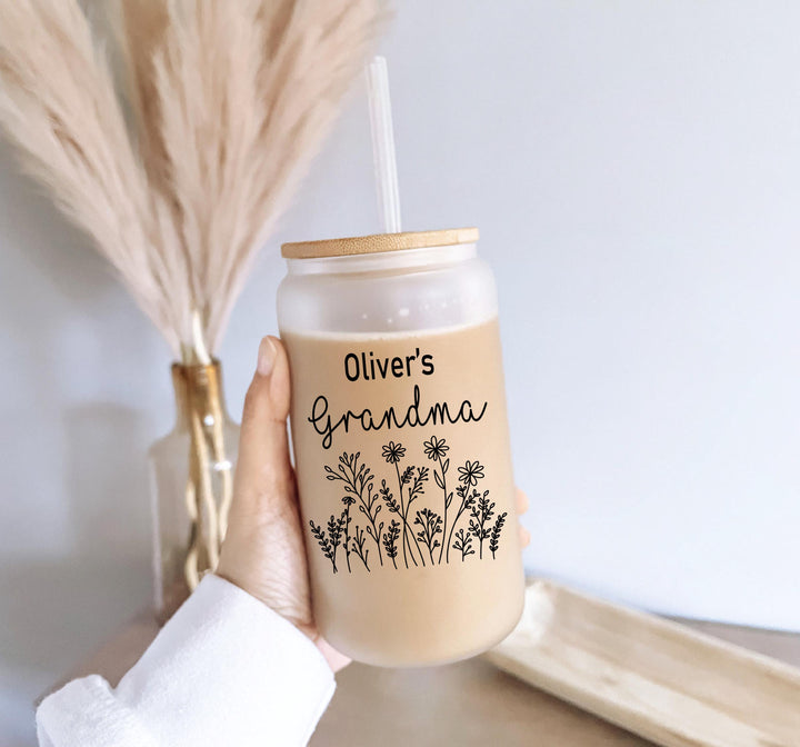 Custom Grandma Iced Coffee Cup Personalized With Kids Name