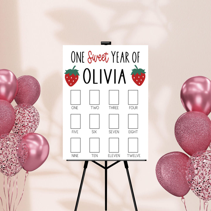 Sweet One Strawberry Theme First Birthday Photo Board Sign