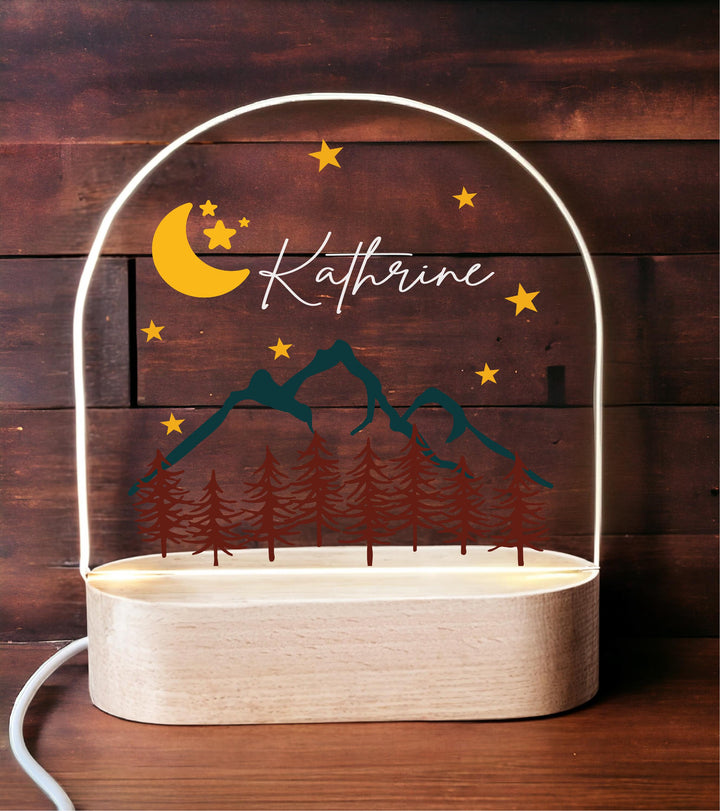 Personalized Mountain Kids Room LED Light, Birthday Decor