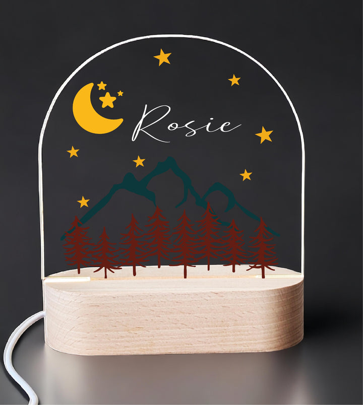 Mountain Kids Room Light Decor with Birthday Custom Name LED Light