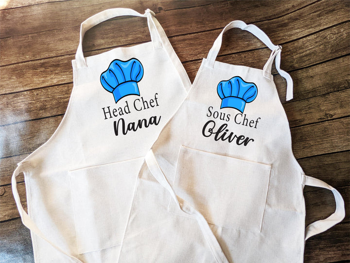Personalized Chef Kitchen Apron Women with Pocket and Kids Matching Apron