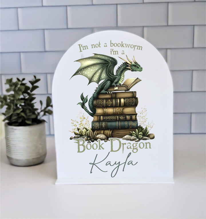 Personalized Book Dragon Library Sign, Bookshelf Decor