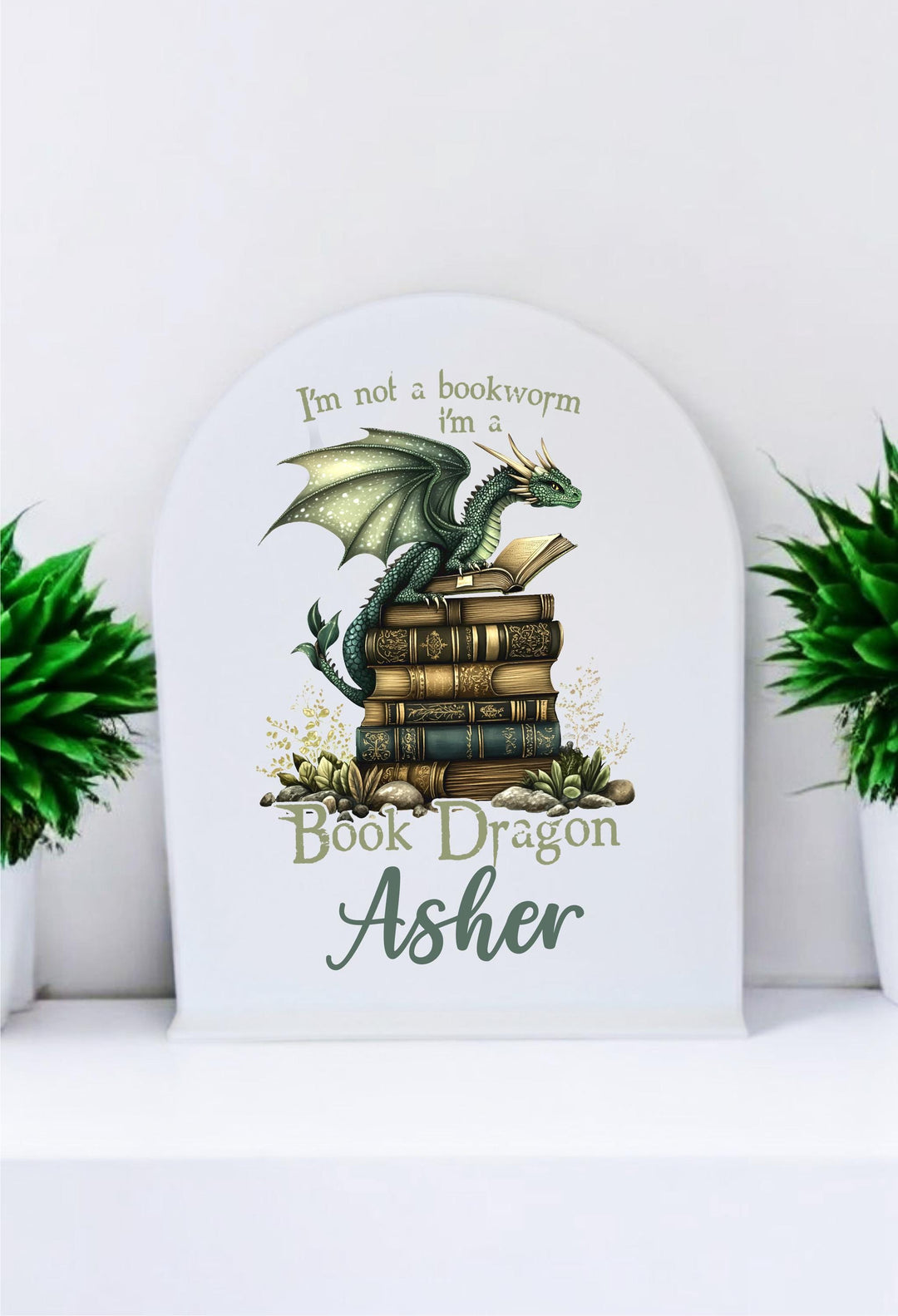 Personalized Book Dragon Library Sign, Bookshelf Decor