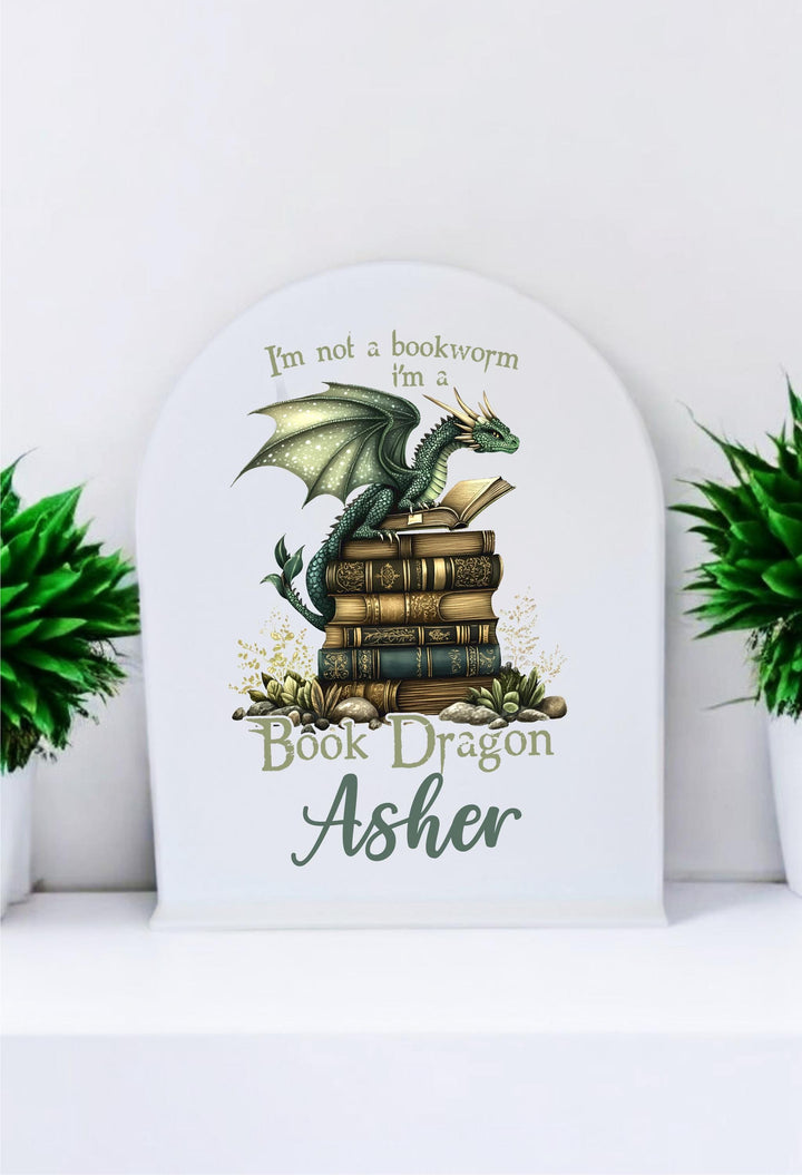 Personalized Book Dragon Library Sign, Bookshelf Decor