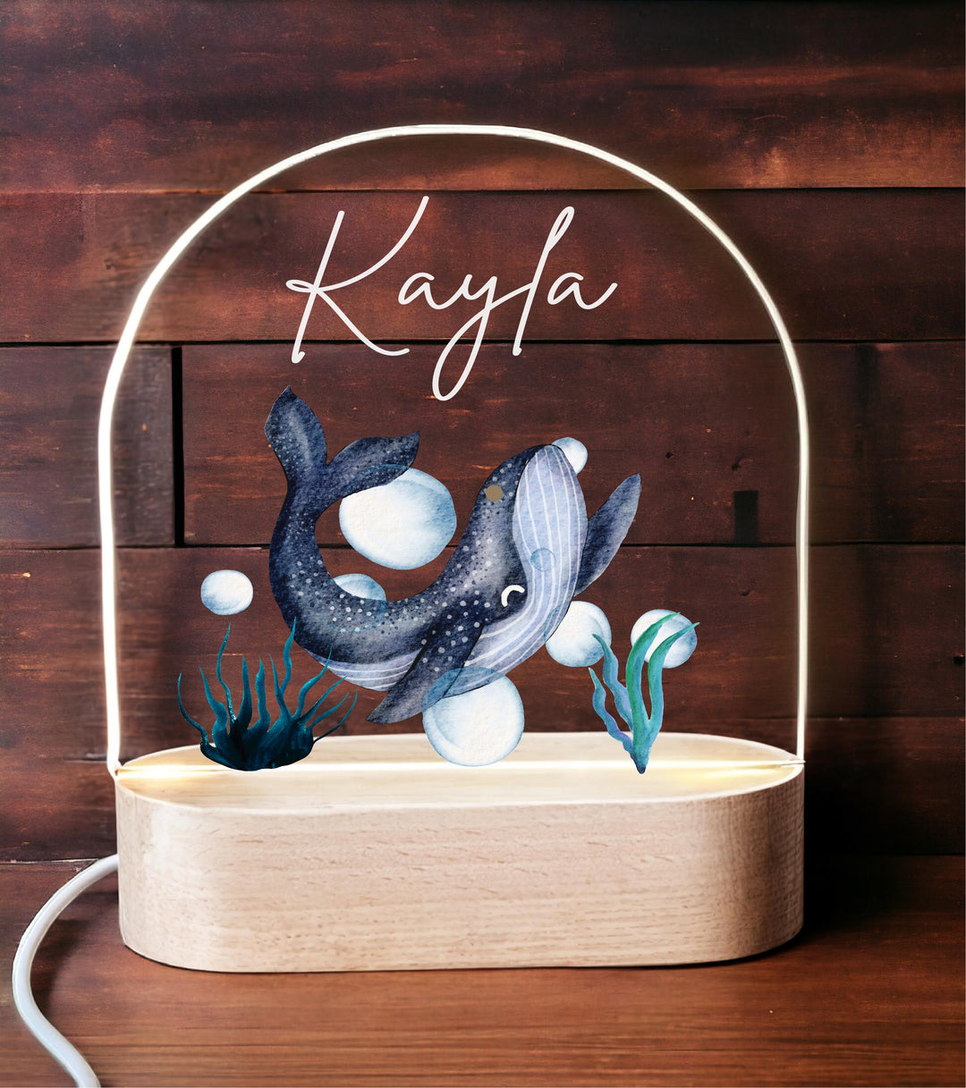 Personalized Blue Whale Ocean Room Decor Custom Name LED Light