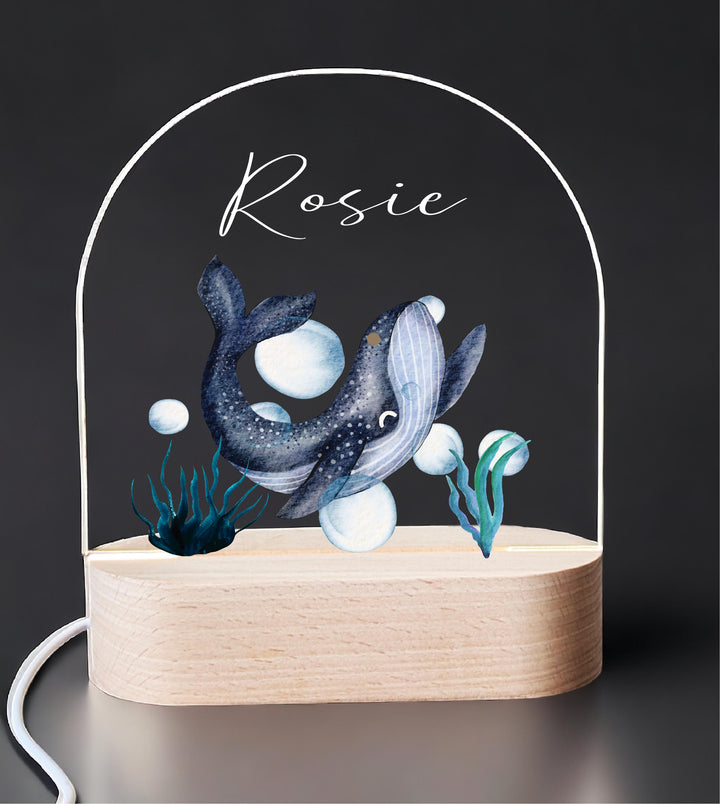 Personalized Blue Whale Ocean Room Decor Custom Name LED Light