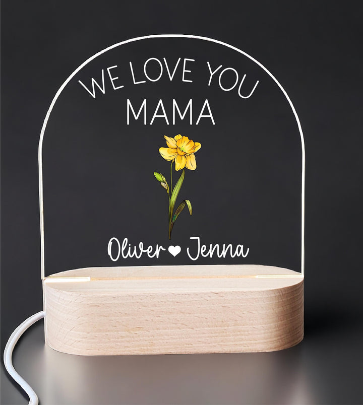 Birth Month Flower Acrylic Night Light Gift for Mom and Grandma
