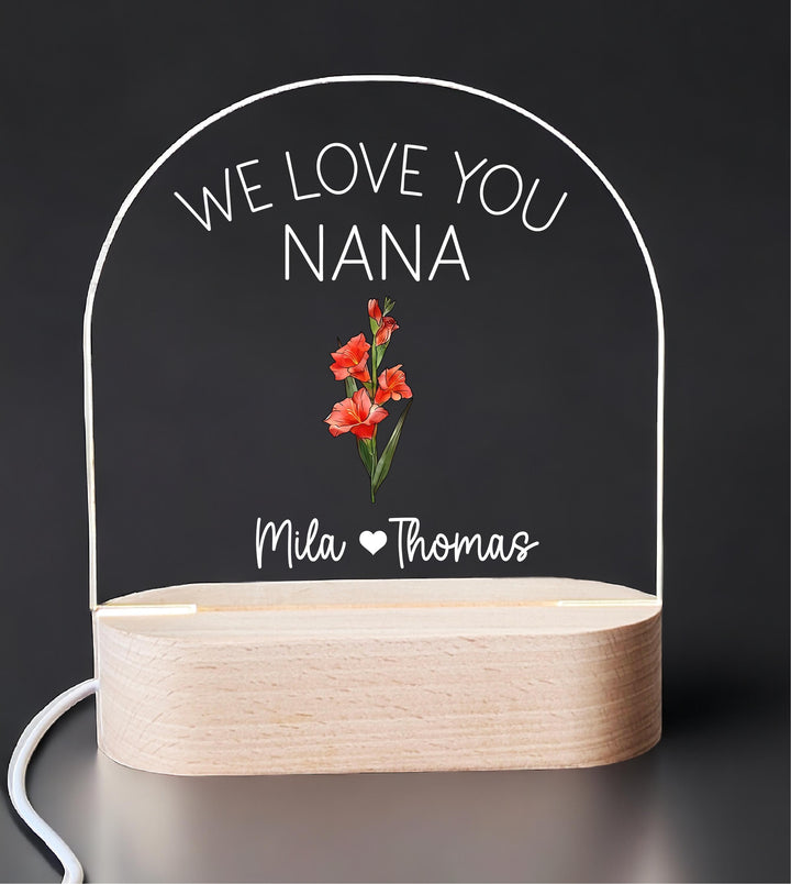 Personalized Birth Month Flower Night Light – Gift for Grandma
