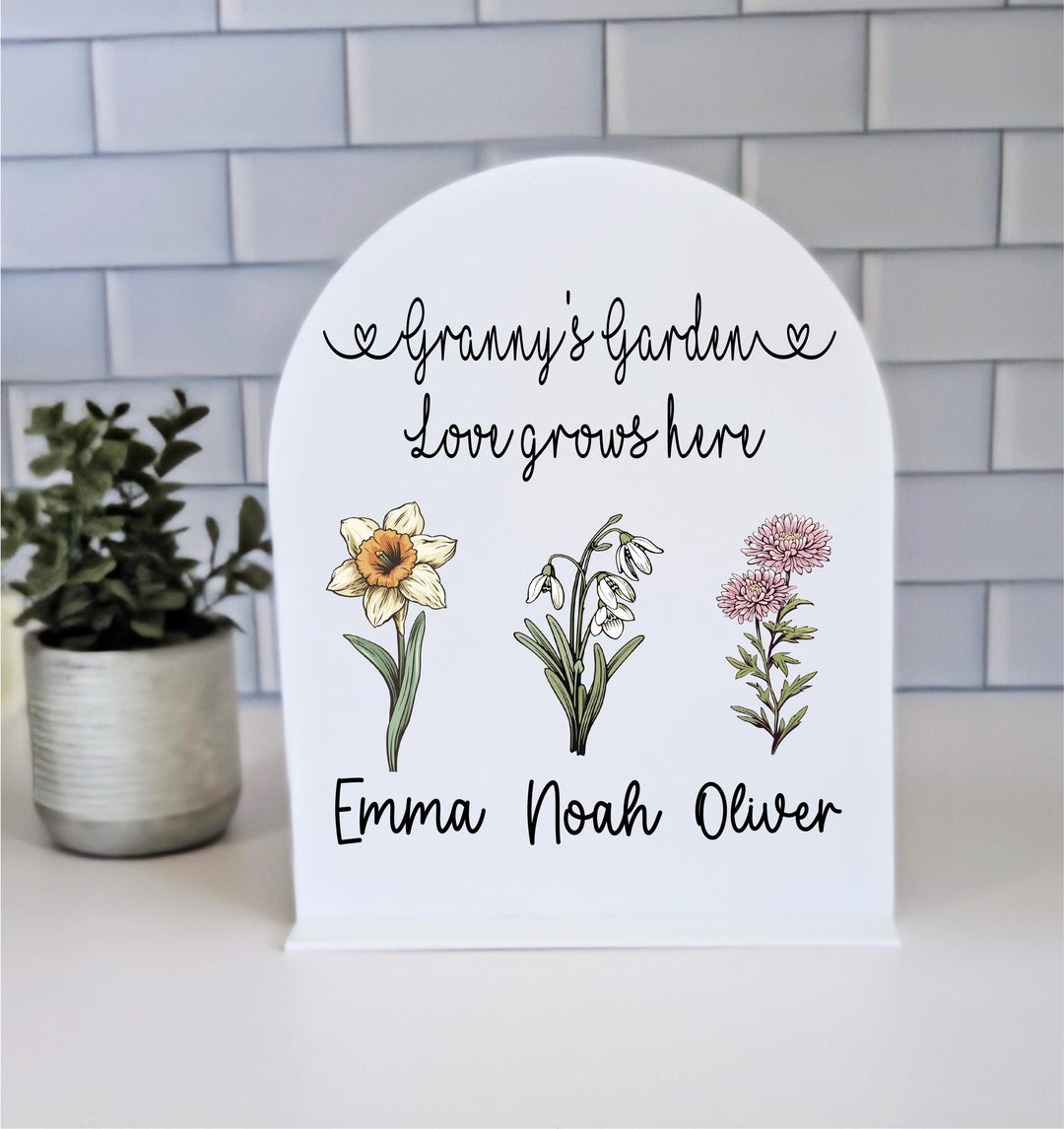 Grandma Keepsake Gift with Grandkids' Birth Flower Names