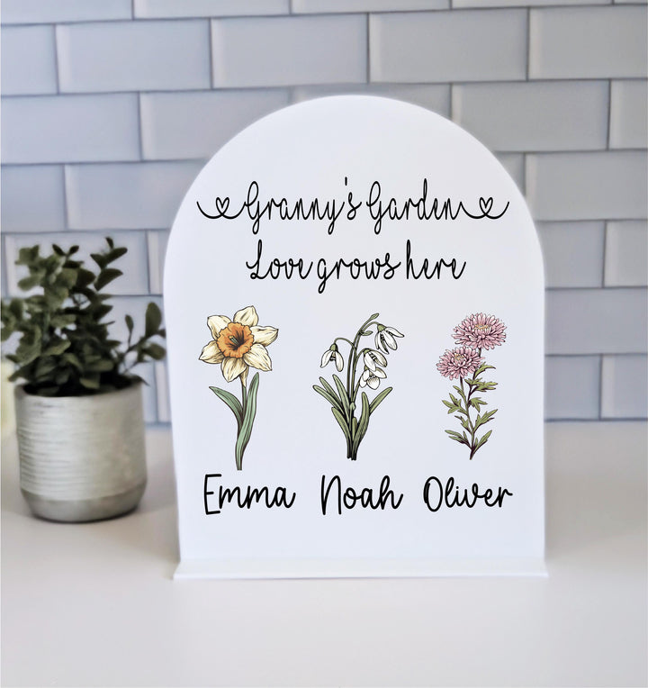 Grandma Keepsake Gift with Grandkids' Birth Flower Names