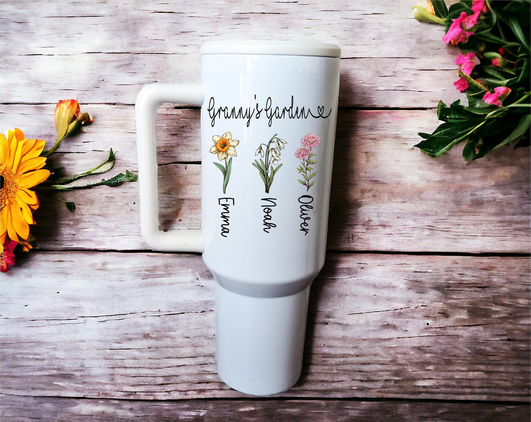 Custom Birth Flower Gift For Mom Cup With Kids Name