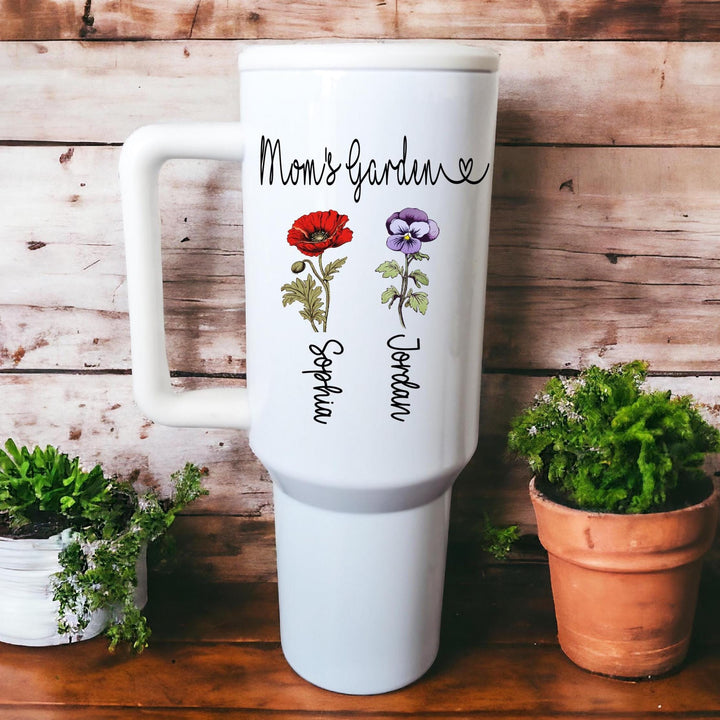 Mothers Day Birth Flower Gift For Mom Cup With Kids Name