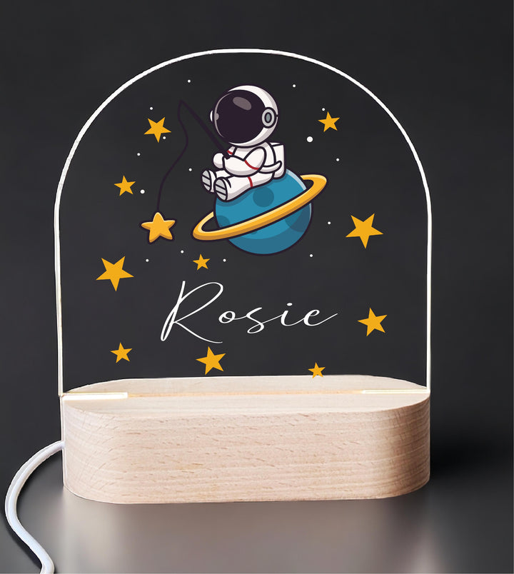 Nursery Space Decor Boy Astronaut Custom Name LED Light