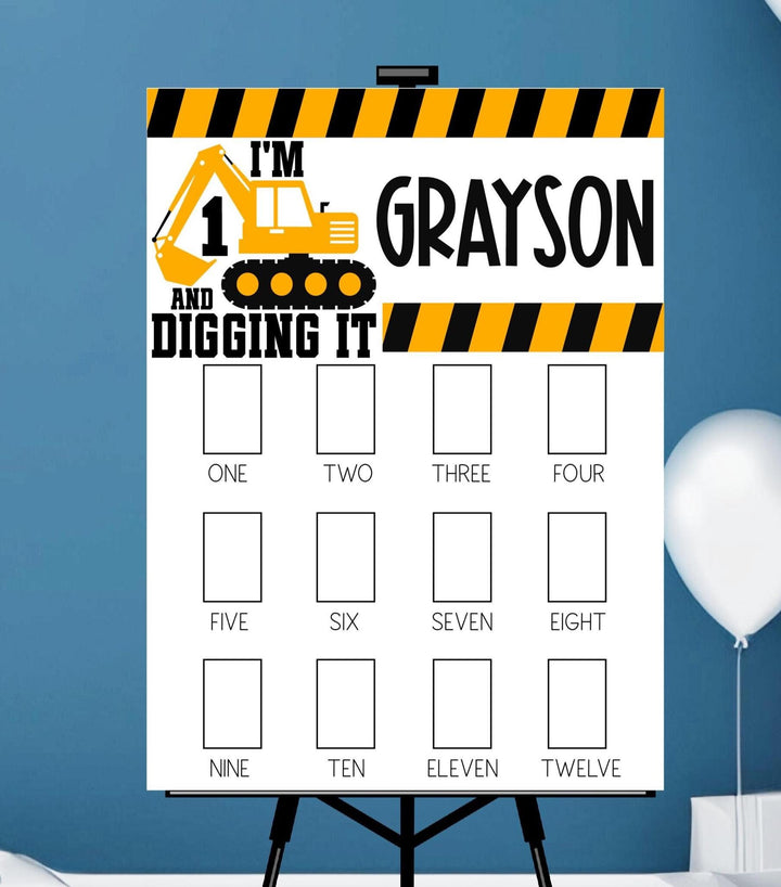 Boy First Birthday Acrylic Photo Board Construction Truck Sign