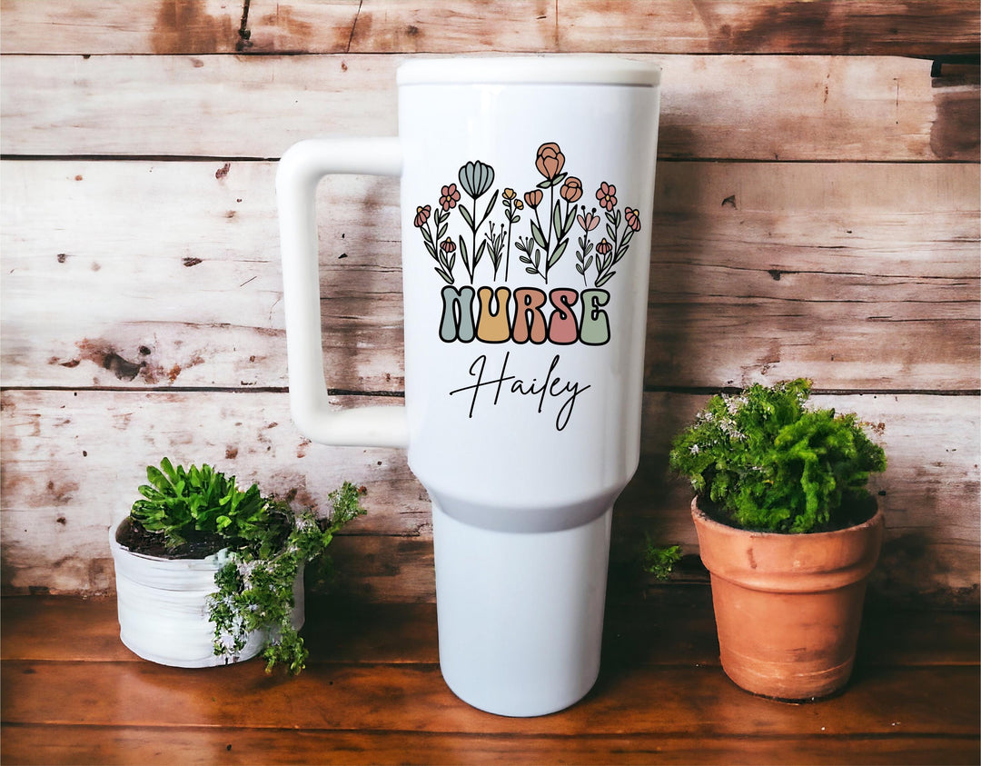 Personalized Nurse Cup Floral Custom Nurse Gift Tumbler 40oz