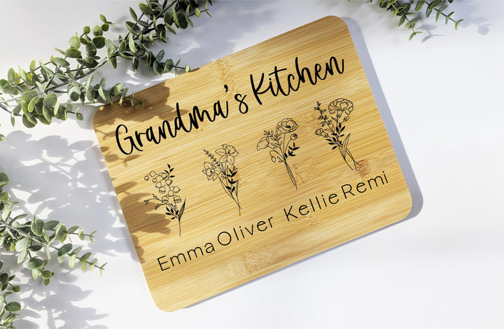 Personalized Birth Flower Engraved Gift for Grandma