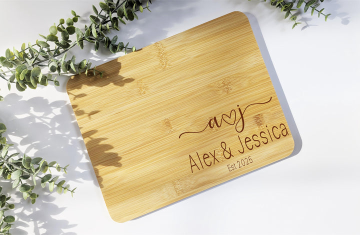 Personalized Bamboo Cheese Board – Engraved Wedding Gift