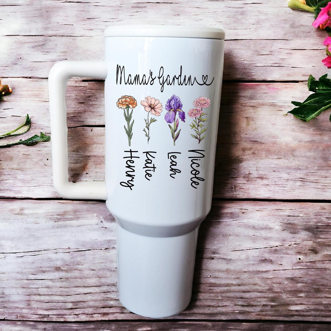Mothers Day Birth Flower Gift For Mom Cup With Kids Name