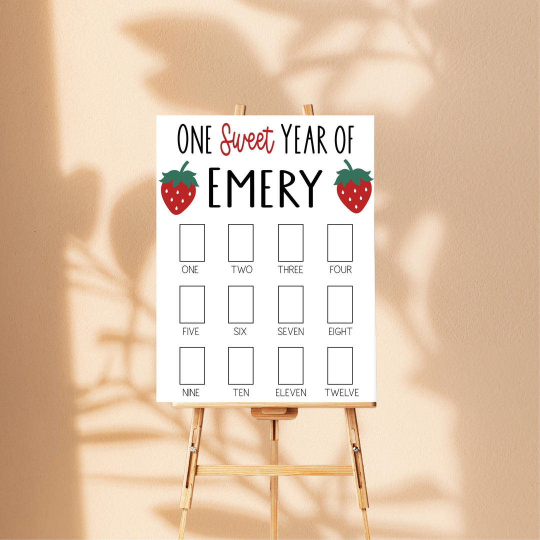 Sweet One Strawberry Theme First Birthday Photo Board Sign