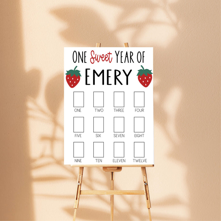 Sweet One Strawberry Theme First Birthday Photo Board Sign