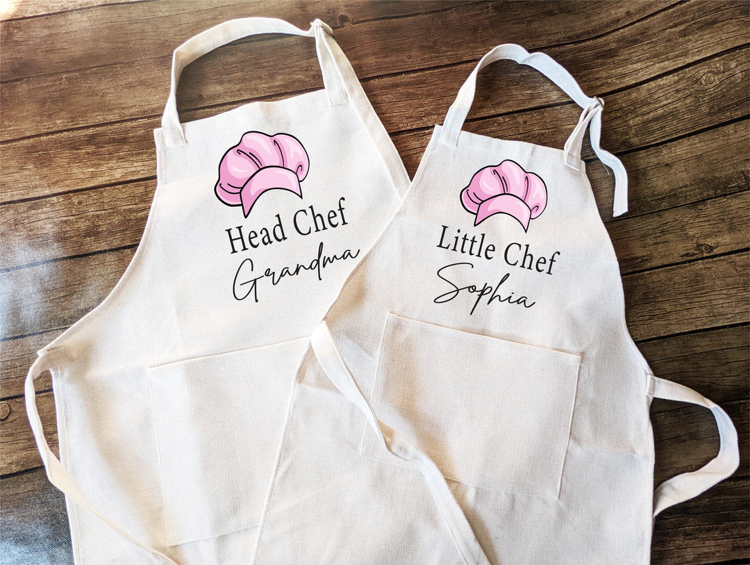 Personalized Chef Kitchen Apron Women with Pocket and Kids Matching Apron