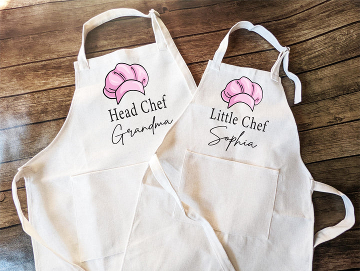 Personalized Chef Kitchen Apron Women with Pocket and Kids Matching Apron