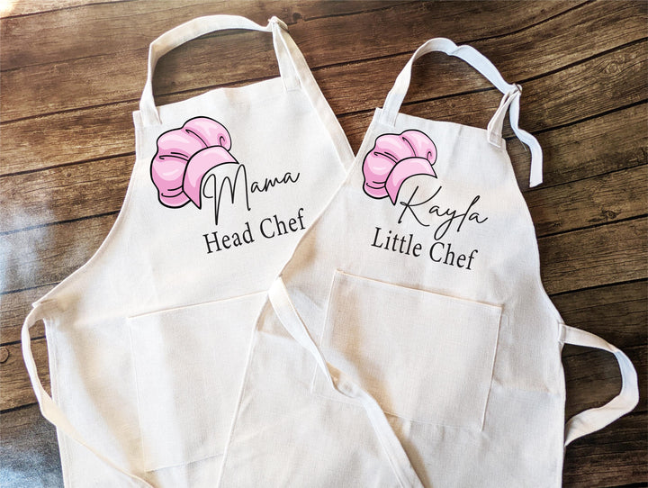 Personalized Chef Kitchen Apron Women with Pocket and Kids Matching Apron