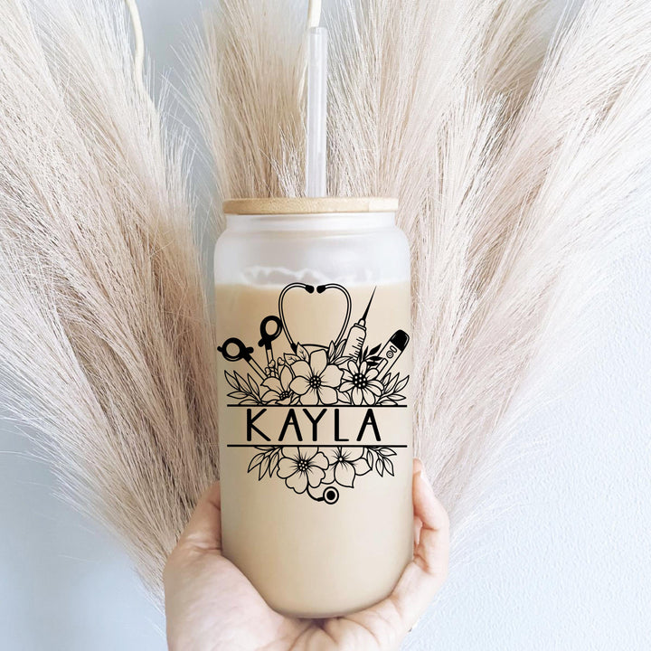 Personalized Nurse Iced Coffee Cup with Lid & Straw