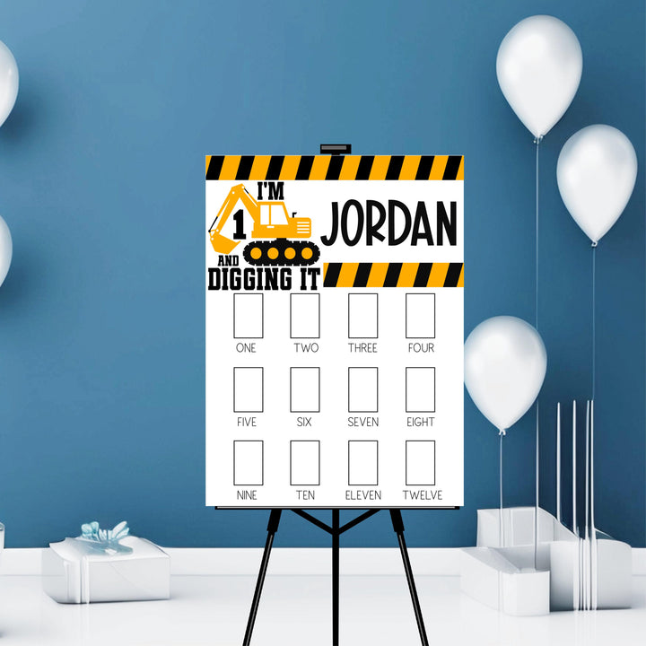 Boy First Birthday Acrylic Photo Board Construction Truck Sign