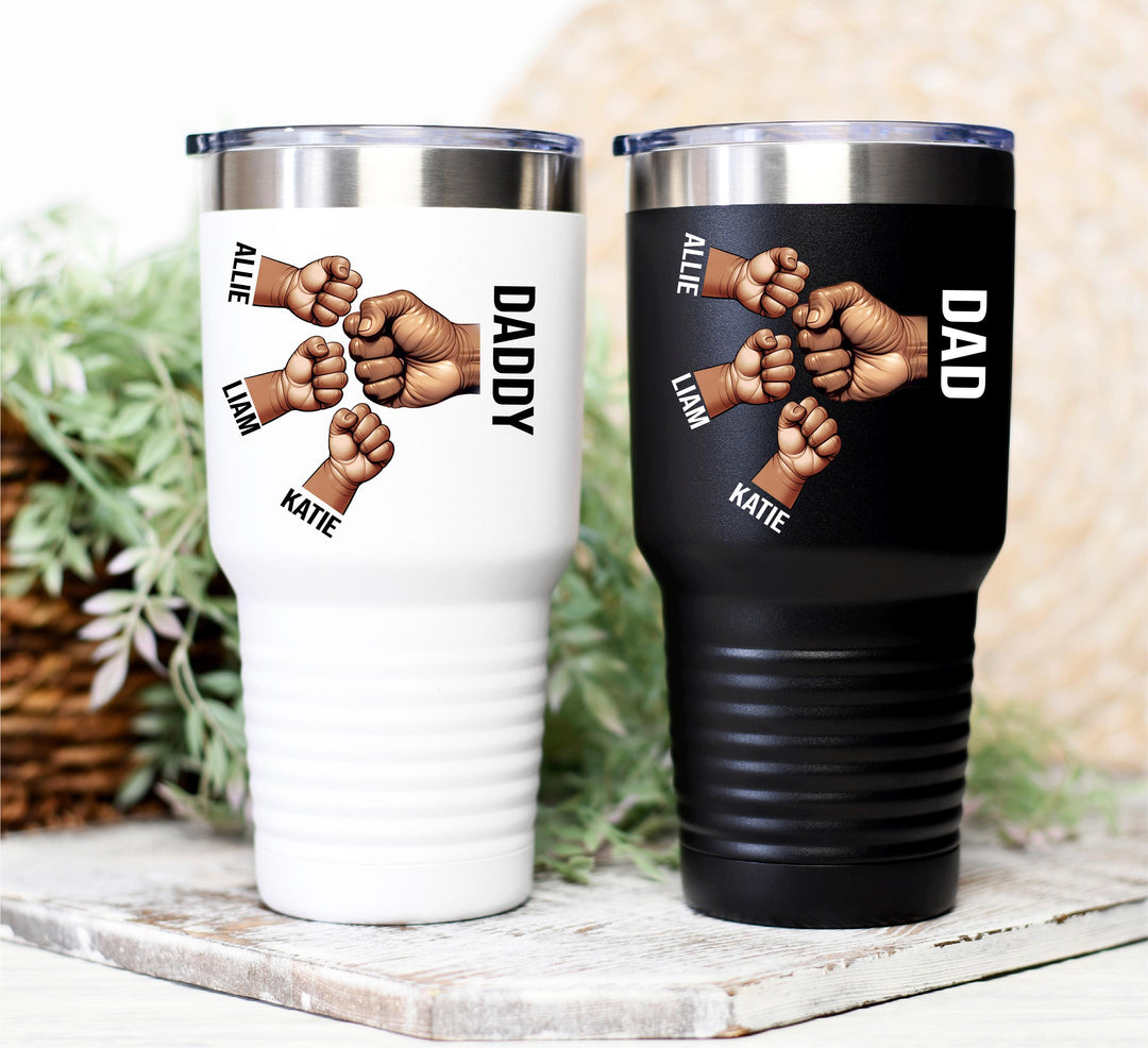 Dad hand fist tumbler with kids name Personalized dad gift Custom Papa cup Fathers day gift tumbler Grandpa&nbsp;birthday gift dad from kids
