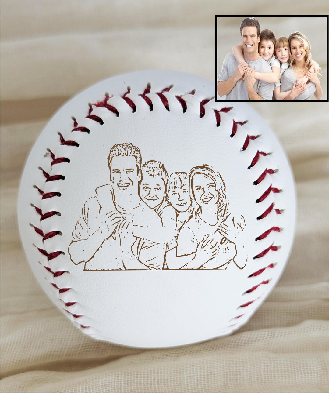 Personalized Photo Baseball Gift: Engraved Leather Keepsake for Dad with kids name
