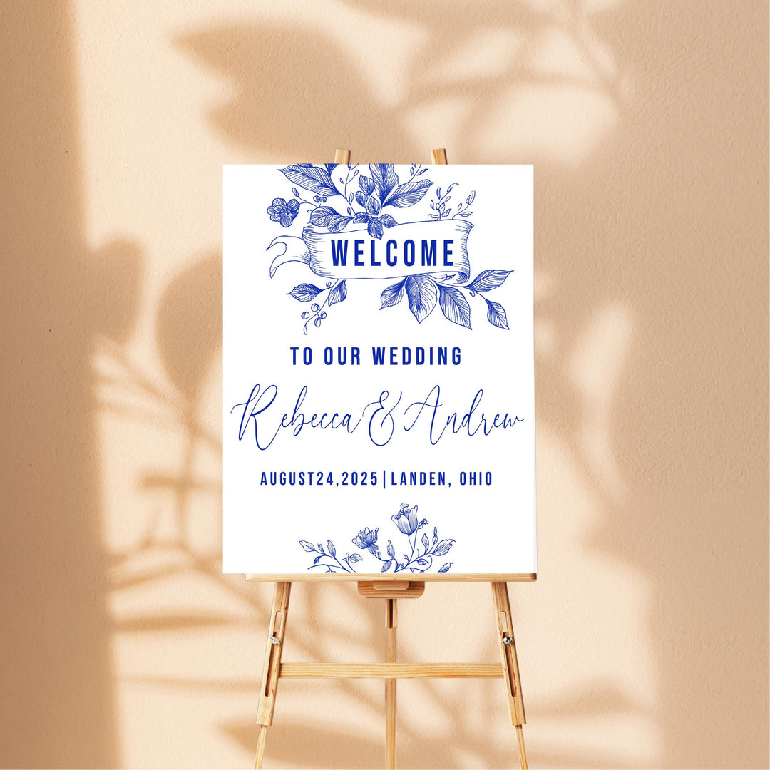 Vintage Cottage core Wedding Welcome Signs Welcome To Our Wedding Sign Acrylic Blue floral Personalized wedding Reception sign