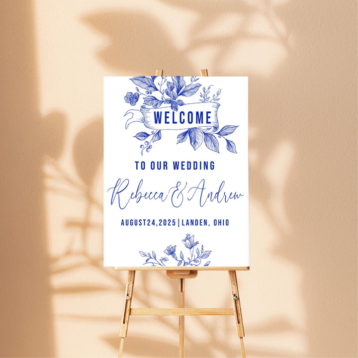 Vintage Cottage core Wedding Welcome Signs Welcome To Our Wedding Sign Acrylic Blue floral Personalized wedding Reception sign
