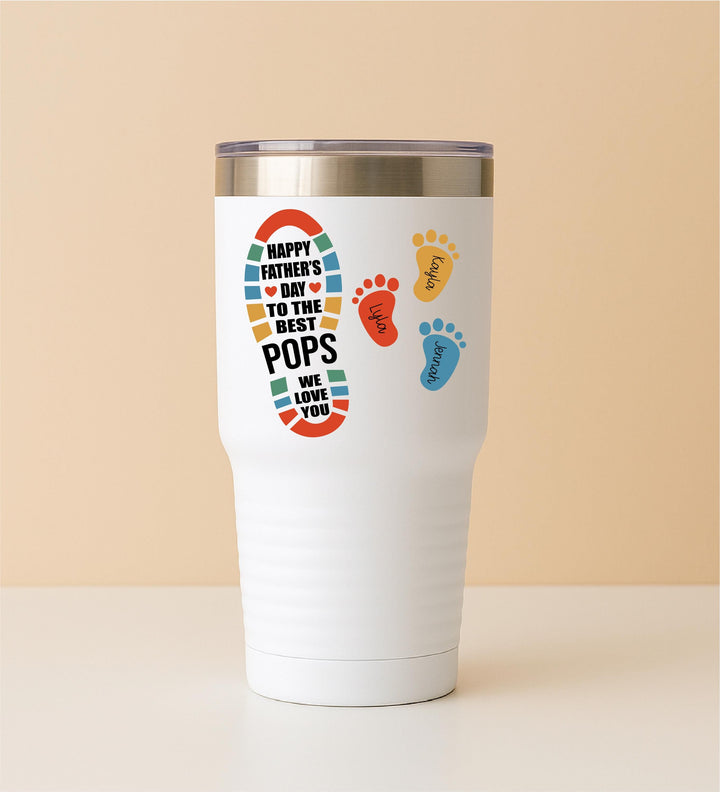Dad foot print tumbler with kids name Personalized dad gift Custom Papa cup Fathers day gift tumbler Grandpa&nbsp;birthday gift dad from kids