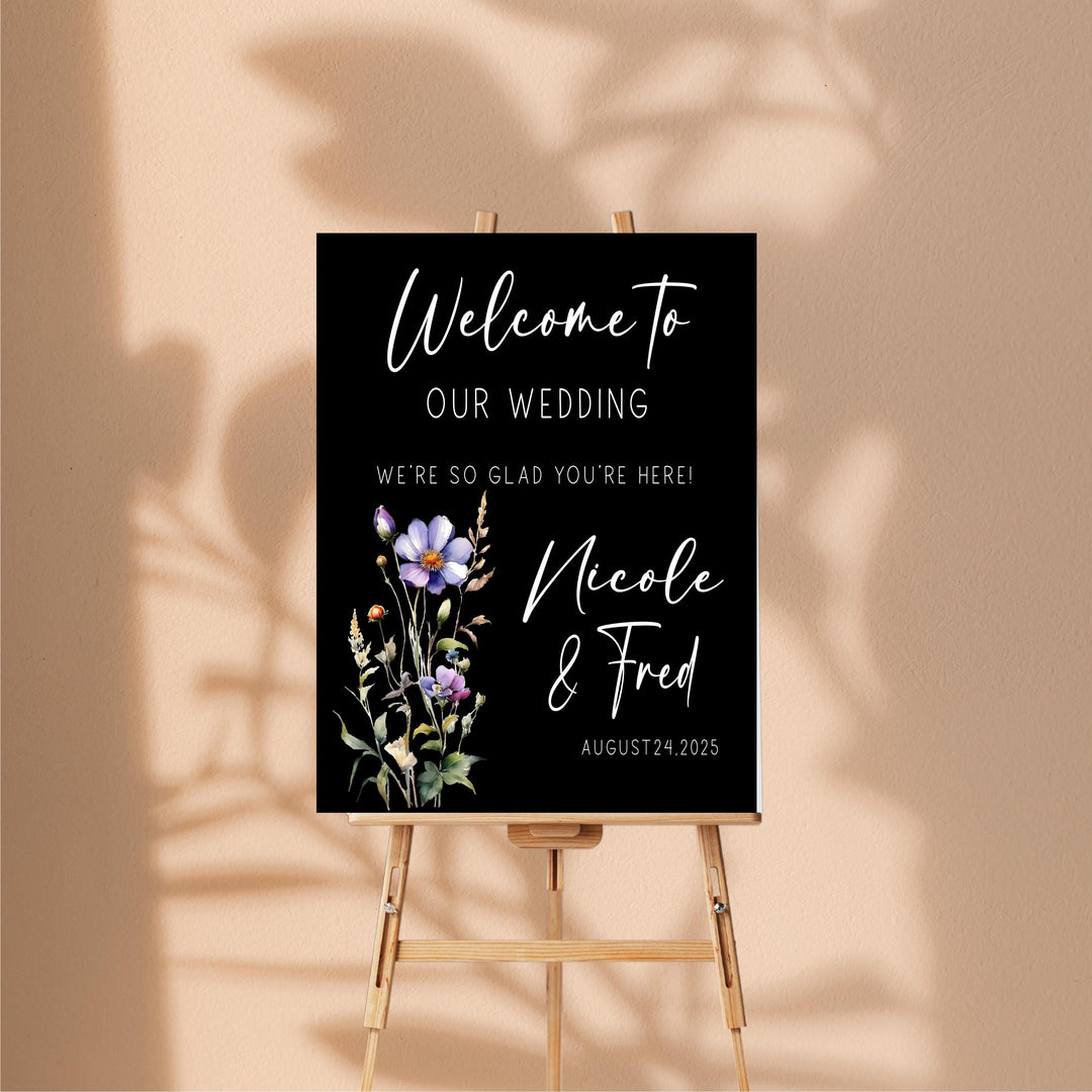 Wild flower Wedding Welcome Signs Welcome To Our Wedding Sign Acrylic lavender floral Personalized wedding Reception sign Bride groom name