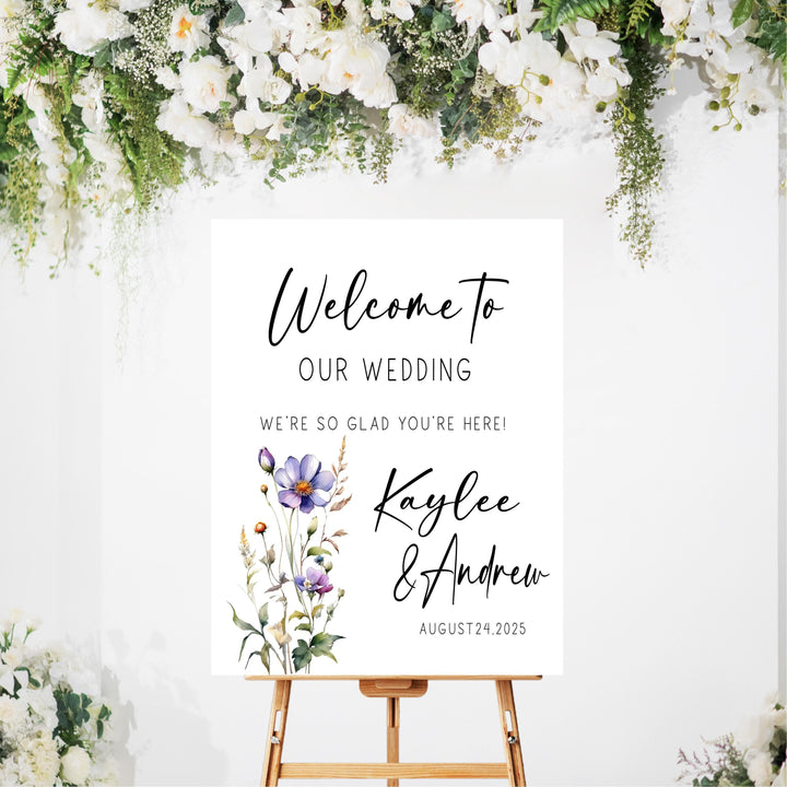 Wild flower Wedding Welcome Signs Welcome To Our Wedding Sign Acrylic lavender floral Personalized wedding Reception sign Bride groom name