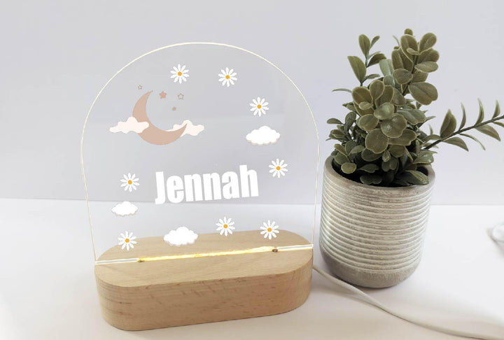 Daisy flower and moon kids room light decor Custom name led light Baby girl Gifts New born Gift Birthday Gift For Toddler with name