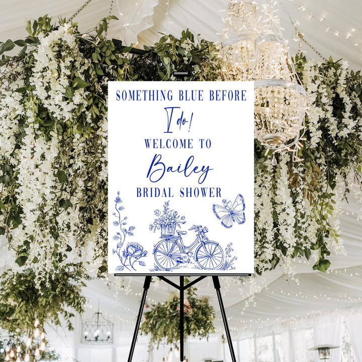 Something Blue Bridal Shower Sign | Blue and White Welcome Poster&nbsp;Custom Bride Sign Vintage Bicycle Theme Bridal Shower Decor Entrance sign