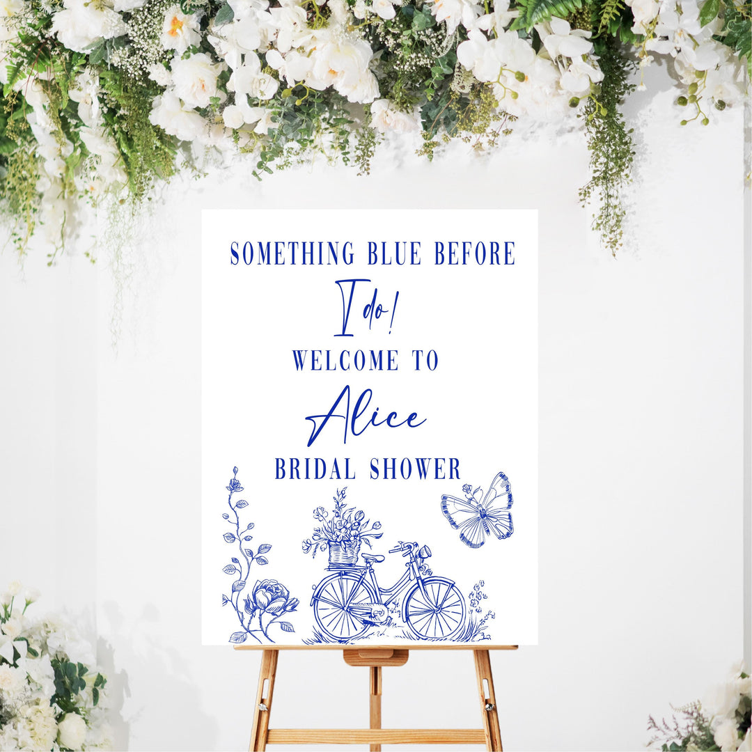 Something Blue Bridal Shower Sign | Blue and White Welcome Poster&nbsp;Custom Bride Sign Vintage Bicycle Theme Bridal Shower Decor Entrance sign